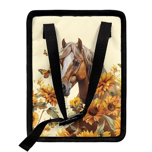 Horse Sunflower Butterfly Print Car Trash Can with Lid, Leak Proof Auto Trash Bag Hanging Vehicle Garbage Can Multipurpose Storage Container for Back Seat Road Trip
