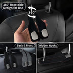 Car Seat Headrest Hooks for Purses and Bags, 4 Pack Bag Purse Holder for Car With Double Metal Hooks, Car Purse Hanger, Headrest Back Seat Handbags Hook Cute Hanging Accessories, Black