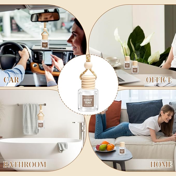 6 Pack Car Air Freshener, Mahogany Premium Woody Car Air Freshener Diffuser Fragrance, Hanging Essential Oil Diffuser for Interior Decor, Long Lasting Car Accessories Unisex (Sunlit Teak Scent)