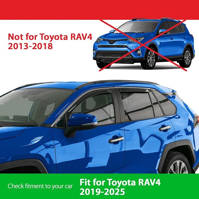 Goodyear Shatterproof in-Channel Window Deflectors for Toyota RAV4 2019-2025, Rain Guards, Window Visors for Cars, Vent Deflector, Car Accessories, 4 pcs - GY008506
