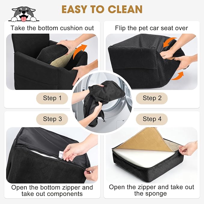 Dog Car Seats for Small Medium Dogs Under 35lbs, Dog Booster Seat with Detachable Washable Cover and Cushion, Memory Foam Pet Car Seat with Safety Belt and Storage Pockets (Black)