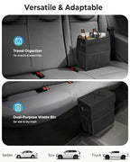 Corduroy Car Trash Can with Lid and Mesh Pockets - Leakproof Organizer,Multipurpose Waterproof Garbage Can/Trash Bin for Car(Black-3 Gallons)