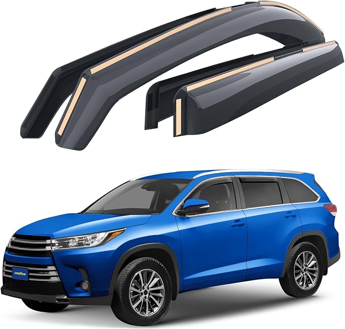Goodyear Shatterproof in-Channel Window Deflectors for Toyota Highlander 2014-2019, Rain Guards, Window Visors for Cars, Vent Deflector, Car Accessories, 4 pcs - GY008034