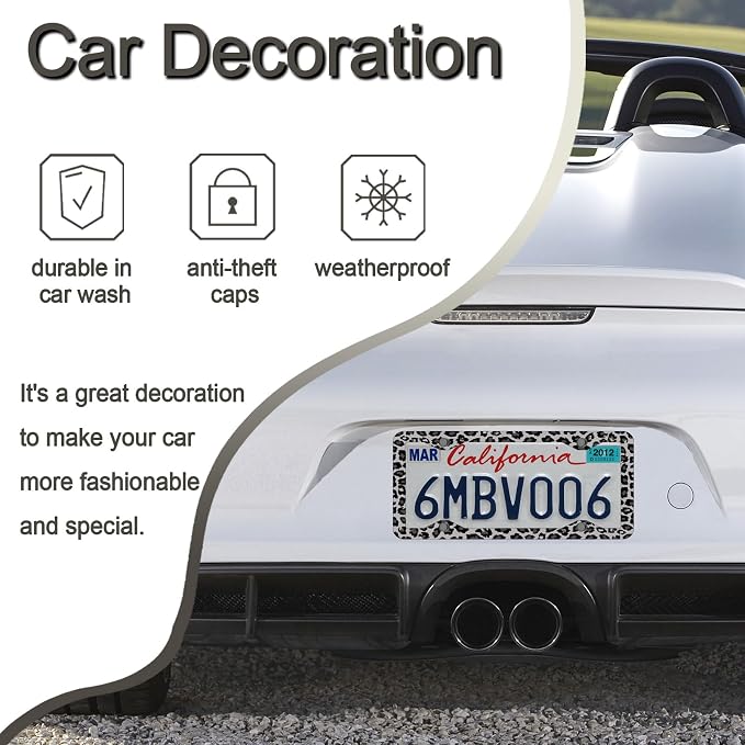 Black Gray Leopard Print License Plate Frames，Cheetah Print Car Accessories for Women and Men ，Cute Aluminum License Plate Frame Fits Standard US Vehicles Size 12.2 x 6 Inch (Gray-Leopard Print)