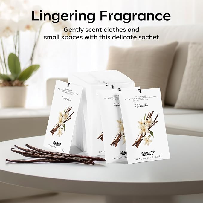 12 Packs Vanilla Scented Sachets for Drawer and Closet, Long-Lasting Closet Sachet Bags Drawer Deodorizers Fresh Scents, Home Fragrance for Lover