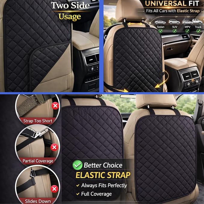 2 Pack Car Back Seat Cover and Organizer Protector from Dirt Scratches Mud Universal Fit All Automotive Model Vehicle Type Waterproof Durable Preventing the Impact of Children Step Kick 17"x25"