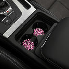 Pink Leopard Pattern Steering Wheel Cover 15 Inch Cheetah Steering Wheel Cover Anti-Slip Universal Pink Leopard 2 Pcs Car Interior Cup Holder Pad for Men Women