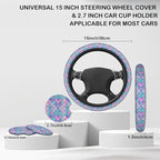 Mermaid Scales Steering Wheel Cover with 2 Pcs Car Coasters Neoprene Steering Wheel Cover for Women Men Anti-Slip Breathable Car Accessories Universal 15 Inch Fit Auto Cars Trucks