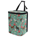 Horse Flower Print Car Trash Can with Lid, Leak Proof Auto Trash Bag Hanging Vehicle Garbage Can Multipurpose Storage Container for Back Seat Road Trip