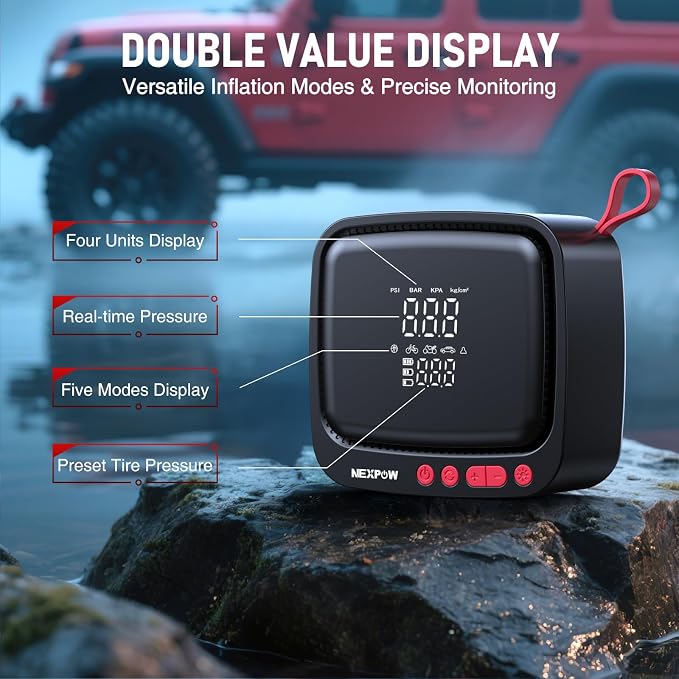 Tire Inflator Portable Air Compressor - Air Pump for Car Tires with 12V DC Power Adapter, 180PSI Electric Tire Pump with Digital Pressure Gauge for SUV, Motorcycle, Bicycle, Basketball