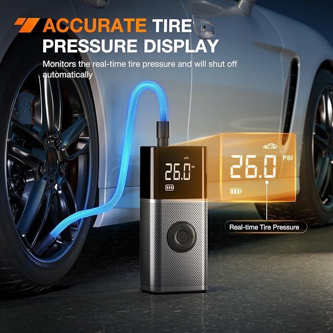 Tire Inflator Portable Air Compressor Rechargeable 12VDC 150PSI Cordless Battery Cigarette Powered 2X Faster Inflation Pump w/Digital Pressure Gauge for Car Motorcycle Bike