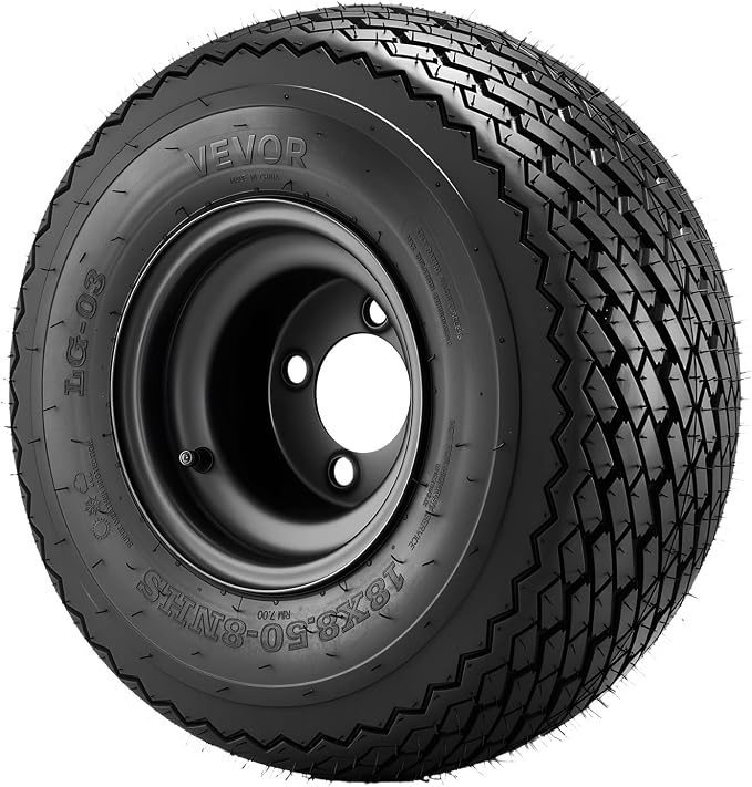 Golf Cart Wheels, 8" 18x8.50-8 Black Steel Golf Cart Tires and Wheels Combo (Set of 4) Fit Club Car, EZGO, Yamaha, 4 Ply Rubber 4-Lug Lawn Mower Tires & Rims Assembly, 800 lbs Load, All-Terrain