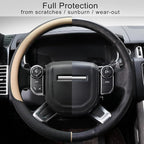 Breathable Car Steering Wheel Cover 16 inch Auto Universal Leather Wrap Non-Slip Steeringwheel Protector Automotive Interior Accessories, Beige (Suit for 15 1/2-16 inch)