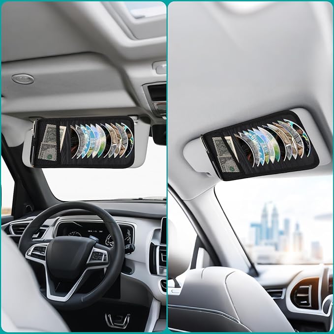Car CD Holder Visor Organizer, DVD Storage Case for Vehicle Sun Visor, 12 Capacity Disc Holder for CDs/DVDs/Blu-ray, Car Interior Storage Organizer Black