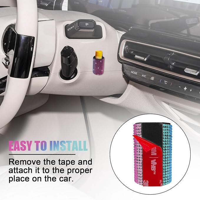 Upright Car Chapstick Holder, Bling Insulating Lip Balm Holder,Rhinestone Car Accessories for Women Interior,Suitable for Most Vehicles. (Rainbow)