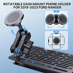 Stainless Steel Phone Mount for 2019-2023 Ford Ranger XL/XLT/Lariat - Heavy Duty All-Metal Shakeproof Bolt-On Install Super Stable Dash Phone Holder - Ford Ranger Phone Mount