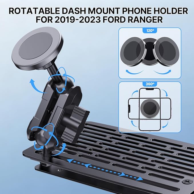 Stainless Steel Phone Mount for 2019-2023 Ford Ranger XL/XLT/Lariat - Heavy Duty All-Metal Shakeproof Bolt-On Install Super Stable Dash Phone Holder - Ford Ranger Phone Mount