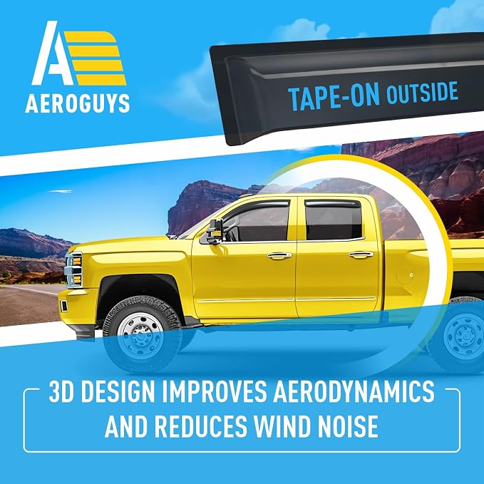 Extra Durable Window Deflectors Tape-On Window Visors Rain Guards Fit for Chevrolet (Chevy) Silverado 1500 2014-2018 Crew Cab, Sun Visors, Wind Vent for Shades, Exterior Car Accessories - 4pcs. AG0867
