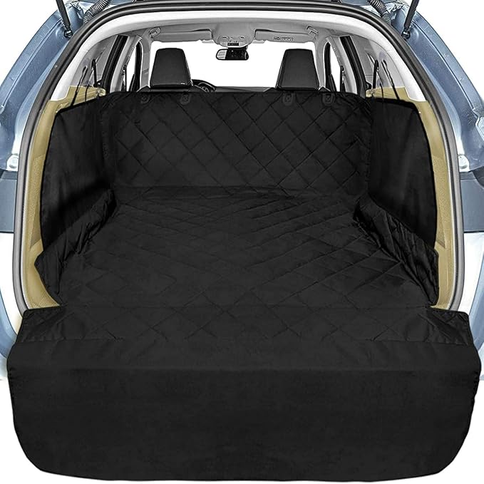 SUV Cargo Liner for Dogs, Water Resistant Trunk Cover with Side Flaps, Compact to Mid-Size Fit Cargo Area Protector with Bumper Flap for Smaller SUVs, Black