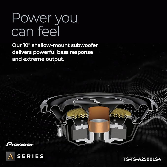 A-Series TS-A2500LS4 10” Subwoofer – 1200W Max, Shallow-Mount Design, Deep Bass in Tight Spaces