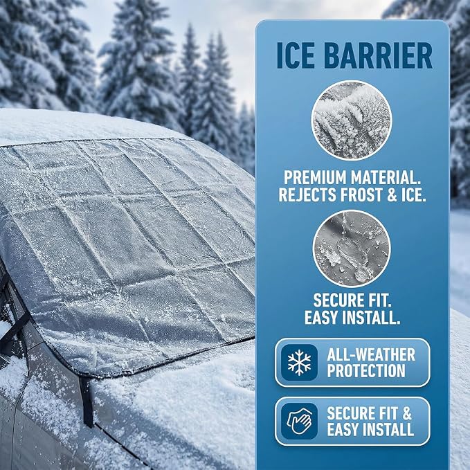 YoRise Car Windshield Snow Cover, Automotive Front Windscreen Ice Guard with Side Window & Rearview Mirror Cover, Winter Universal Vehicle Protection Accessory for SUV, Sedan (Black)