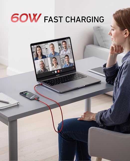 USB C to USB C Cable 60W [2Pack 6FT], USB Type C Fast Charging Cable for Car Durable Braided iPhone USB-C Cable USBC to USBC Cord for iPhone 17/16/15/Pro Max/Plus, Samsung Galaxy S23 and More-Red