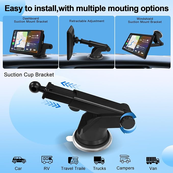Portable Wireless Carplay Car Radio, 7" HD Touchscreen with Carplay Android Auto with Mirror Link/Voice Control/Bluetooth/FM/GPS Navigation/AUX