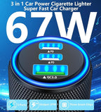 USB C Car Charger for iPhone 17, 2Pack 67W 3-Port USB-C & USB-A Fast Car Charger Cigarette Lighter Fast Charging for iPhone 17/16/15/14/13/12/Pro Max, iPad Pro, Galaxy, Google Pixel, Android