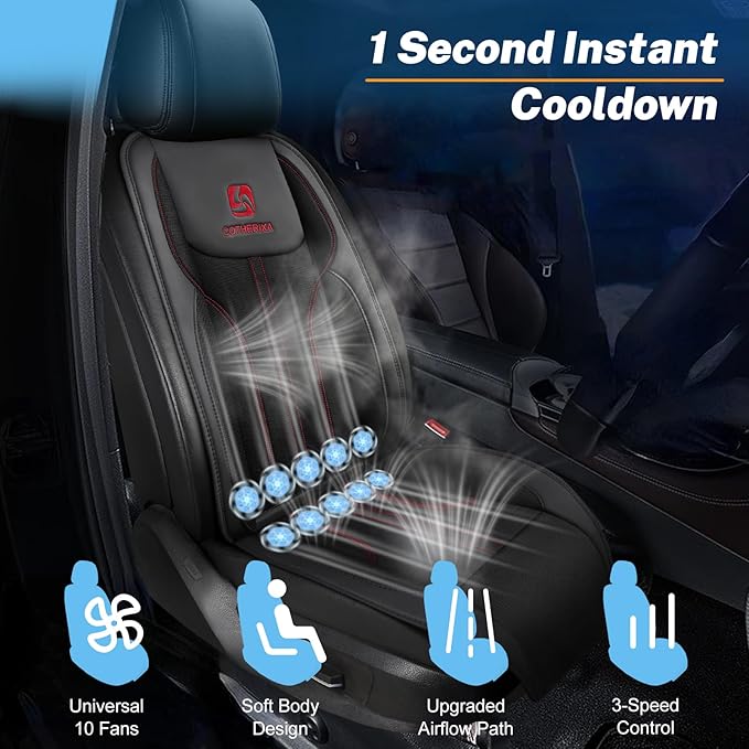 Cooling Car Seat Cushion Front Seat,12V&24V Cooling Seat Cover for Cars with 10 Fans,Cooled Seat Cover for Car SUV Truck Universal Fit (Black)