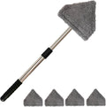 Conliwell Windshield Car Cleaning Tool, 13-16.7-inch Extendable Handle with 180-Degree Rotation and 4 Reusable Microfiber Cloth Heads, Suitable for Cleaning Car Windows Inside and Out (Black)
