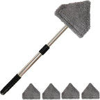 Conliwell Windshield Car Cleaning Tool, 13-16.7-inch Extendable Handle with 180-Degree Rotation and 4 Reusable Microfiber Cloth Heads, Suitable for Cleaning Car Windows Inside and Out (Black)