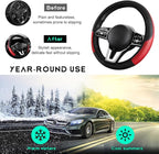 Car Steering Wheel Cover, 15 inch Carbon Fiber Microfiber Leather Elastic Steering Wheel Protector, Breathable Anti-Slip Comfortable Steering Wheel Covers for Most Cars (Black&Red, AD)
