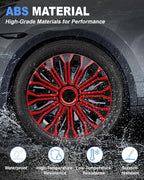 Hubcaps,16 inch hubcaps Set of 4, Wheel Rim Cover ABS Material, Snap On Car Truck SUV Replacement, for Toyota Camry Nissan Mazda etc, Black&Red