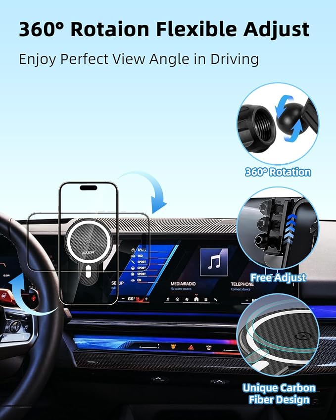 PZK Car Phone Mount for BMW X5 X6 2024-2026 & BMW X7 2023-2026 Accessories | Magnetic 15W Fast Wireless Charger Car Phone Holder Custom 14.9-inch Screen 360° Rotation with Storage Box Not Block Vent