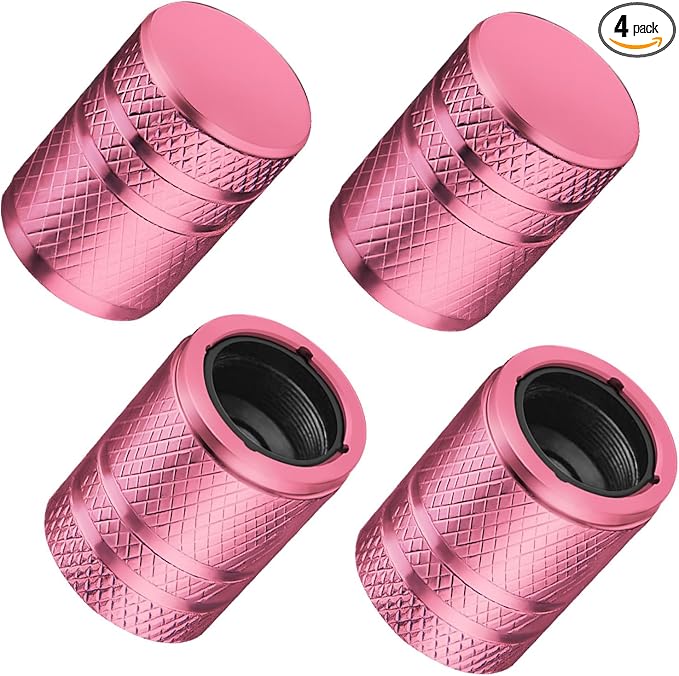 Tire Valve Stem Caps - (4 Pack) Premium Metal Air Caps with Plastic Liner, Durable, Corrosion Resistant and Leak-Proof, Universal Fit for Cars, Trucks, Motorcycles, and Bikes - Pink