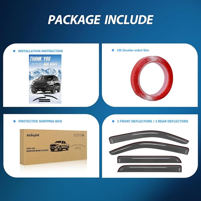Tape-On Window Visors for Ford F150 Crew Cab 2009-2014 Rain Guards Wind Deflectors Vent Shades, Smoke Sun Rain Guard, 4PCS