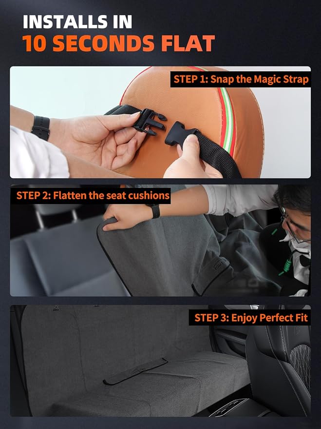 Rear Bench Seat Cover, Waterproof, Sweatproof, Non-Slip Protector for Back Seat, Dual-Layer Microfiber Terry, Universal Fit for Cars, Trucks, SUVs – Embroidered Design (Gray, 1 Pack)