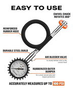 Tire Pressure Gauge (0-100 PSI) Heavy Duty Air Pressure Gauge, ANSI Certified Tire Gauge for Car and Trucks Tires with Large 2 Inch Easy to Read Glow Dial, Stocking Stuffers for Men