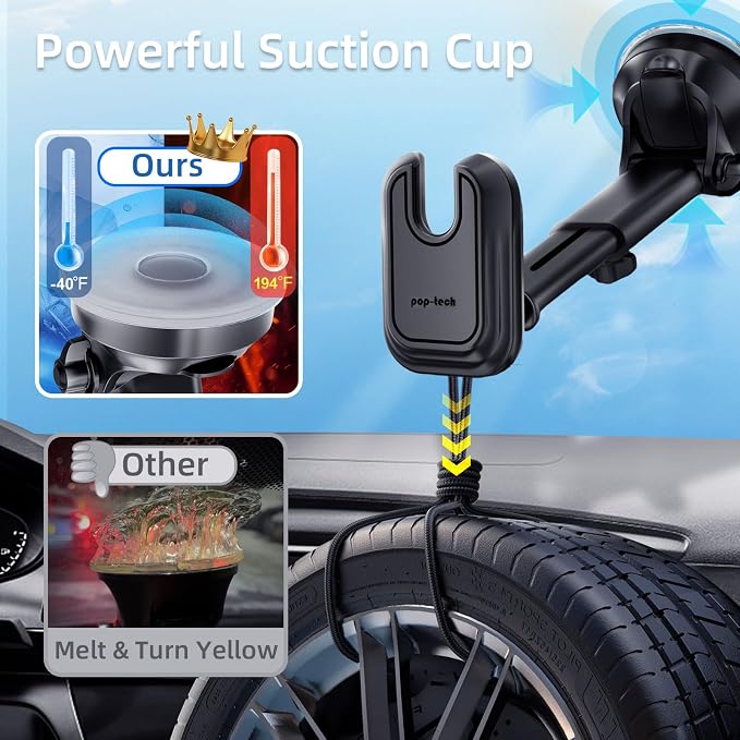 Car Phone Mount for Pop Socket: Suction Cup Cell Phone Holders for Automobile Dashboard Windshield Window - Dash Mounted Cellphone Stand Black Fits Thick Socket Wallet Grip for iPhone Samsung