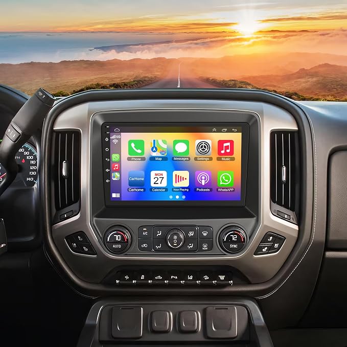 10.2 Inch QLED Carplay Screen for Chevrolet Silverado & GMC Sierra 2014-2018(Without Bo-seSystem),Android 13 Silverado Radio Stereo Support Wireless Carplay &Android Auto,Bluetooth&GPS,FM Radio