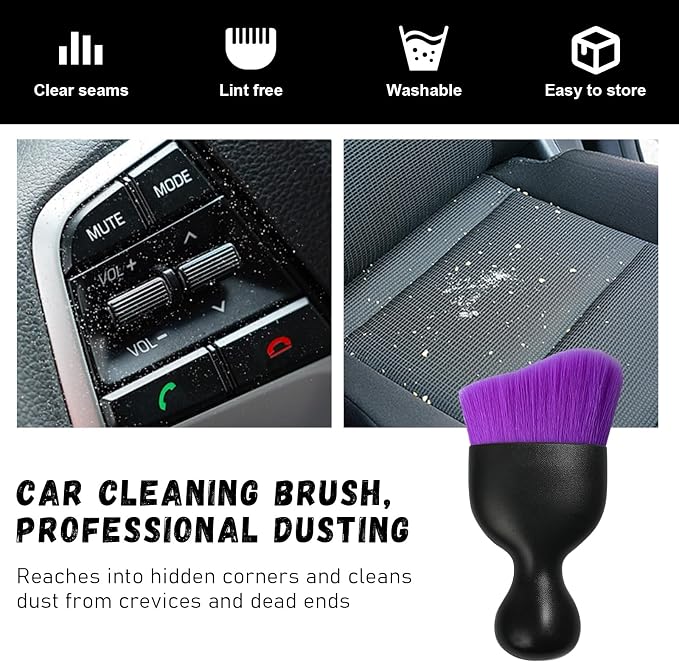 Car Detailing Brush, Curved Soft Bristles Auto Removal Dust Collectors, Universal Vehicle Dashboard, Air Conditioner Vents etc Interior Cleaning Tool Accessory (Pure Purple)