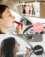 Car Sun Visor Vanity Mirror, Car Mirror with 3 Light Modes & 60 LEDs, Rechargeable, Touch Control, Universal Fit