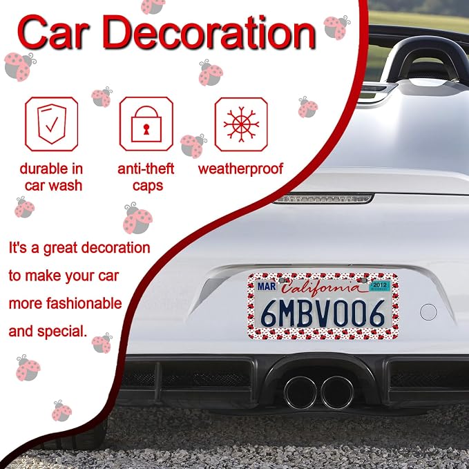 Ladybug License Plate Frames，Ladybug Car Accessories for Women and Men ，Cute License Plate，Aluminum License Plate Frame Fits Standard US Vehicles Size 12.2 x 6 Inch (White-Ladybug)