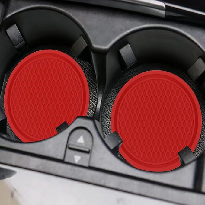 Car Cup Coaster, 4PCS Universal Auto Non-Slip Cup Holder Embedded in Ornaments Silicone Coaster, Car Interior Accessories Sets, Red