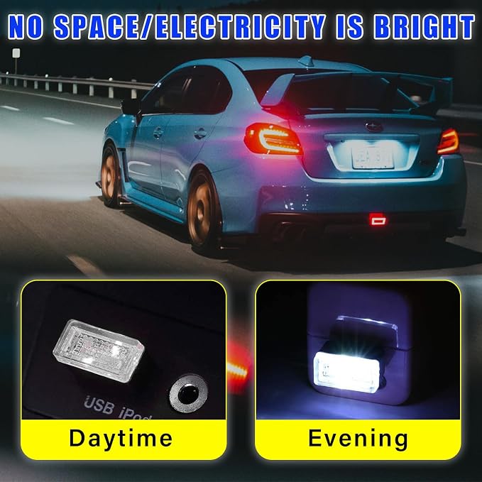 4 PCS USB LED Car Interior Atmosphere Lamp, Plug-in USB Decor Night Light, Portable Auto Ambient Lighting Kit, Universal Vehicle Interior Accessories for Most Cars (White & Ice Blue)