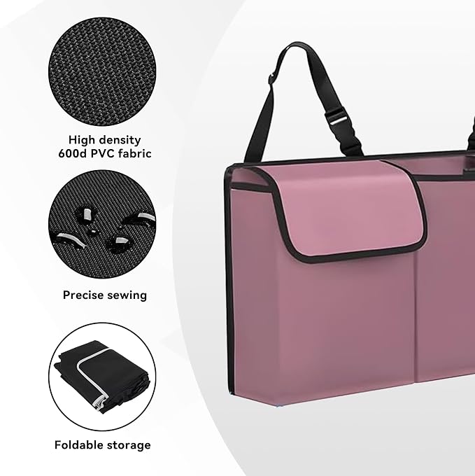 Car Trunk Organizer, Waterproof Collapsible Cargo Bag with 4 Pockets,Backseat Hanging Large Storage with Adjustable Straps, Sturdy Space Saver Frees Trunk Floor for SUV, Truck (Pink)