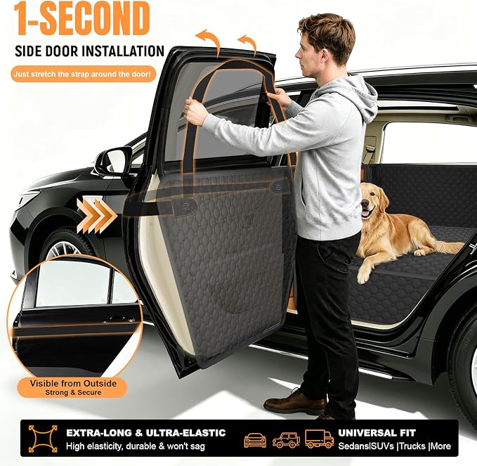 Dog Car Seat Cover for Back Seat,Waterproof Oxford cloth Hard Bottom Car Seat Cover for Dogs,Non-slip Backseat Dog Cover with Upgraded Door Protection Flap 52×25in,Dog Hammock for Car SUV Small Trucks