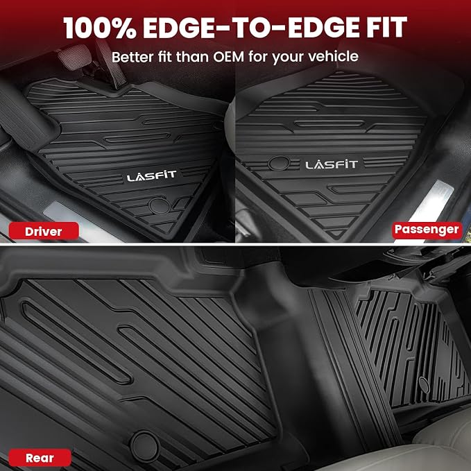 Floor Mats for Ford Explorer 2020-2021 6 Passenger TPE Custom Fit All Weather Protector Anti-Slip Floor Liners, 2021 2020 Explorer 6 Seats Accessories, 1st 2nd & 3rd Row, 4pcs Black