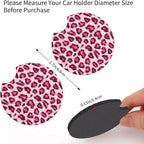 Pink Leopard Pattern Steering Wheel Cover Pink Cheetah Pattern Steering Wheel Cover Anti-Slip Breathable 15 Inch Universal 2 Pcs Car Interior Cup Holder Pad for Men Women