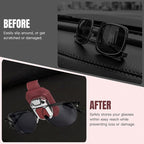 2PCS Sunglass Holder for Car Visor, Faux Leather Eyeglass Holder Clip for Car Sun Visor Organizer, Universal One Handed Operation Sun Glass Hanger, Car Interior Accessories for Women Man